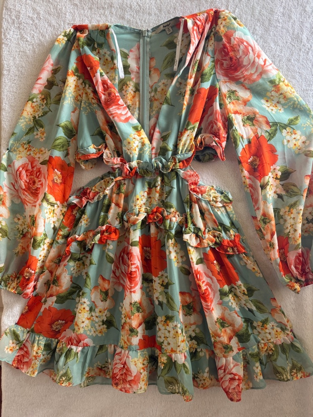 Papaya Mint and Coral Floral Ruffle Dress